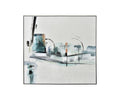 Abstract Fjords Oil Painting in Blue/Multi features dynamic broad strokes and expressive lines suggesting motion and depth on a white background. Framed with a sleek thin black border, this contemporary artwork embodies the essence of Scandinavian wall art, making it an exquisite addition to your space.