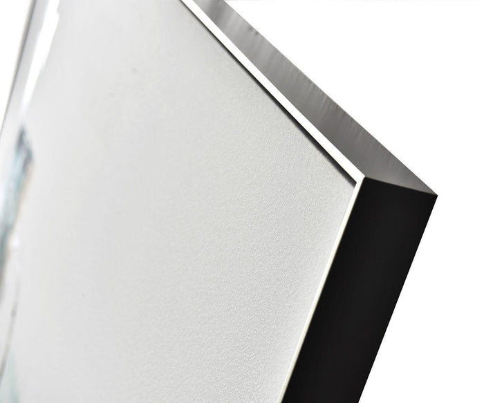 Close-up of the corner of the Abstract Fjords Oil Painting against a white background, highlighting its sleek edge and smooth surface—an elegant detail that reflects the minimalist sophistication characteristic of Scandinavian wall art and contemporary painting.