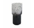 The Abstract Vase with Veining features a tall, marbled black and multi-color design with crackled, vein-like patterns running from top to bottom. Expertly crafted from hand-finished glass, it is shown against a plain white background.
