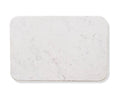 The Adia White Marble Slab is a luxurious rectangular piece with rounded corners, handcrafted in India from pristine white marble featuring subtle gray veining, and is showcased on a clean white background.