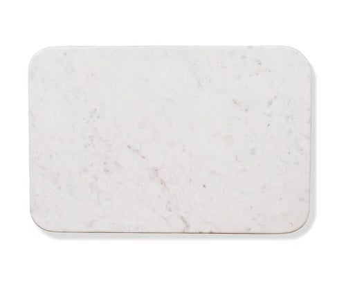 The Adia White Marble Slab is a luxurious rectangular piece with rounded corners, handcrafted in India from pristine white marble featuring subtle gray veining, and is showcased on a clean white background.