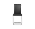 The Alma Dining Chair in BLACK features a tall, curved backrest and sleek chrome metal legs. Shown from the front against a plain white background, it is an ideal match for any contemporary style dining area.