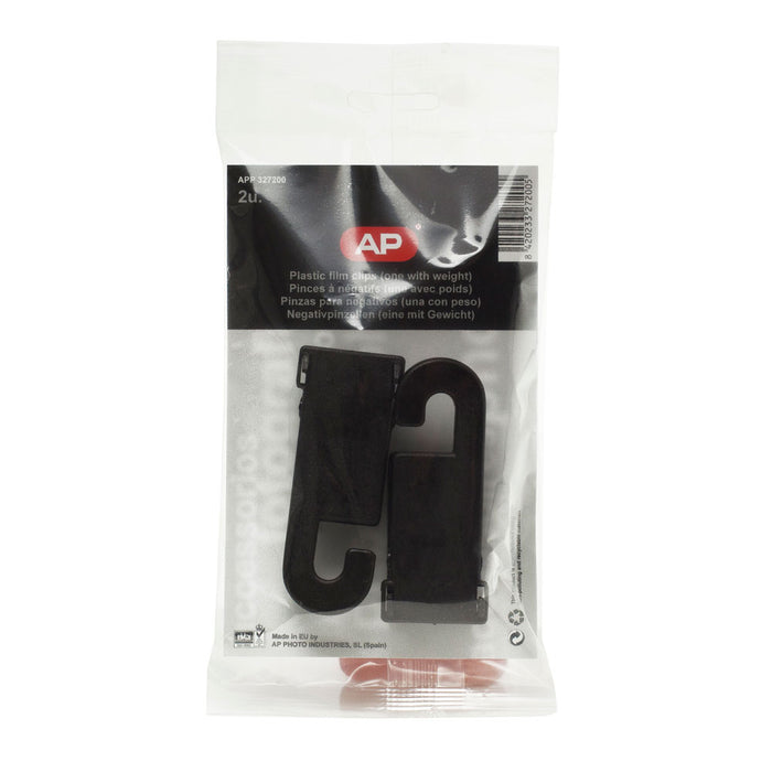 A package of AP brand black film clips
