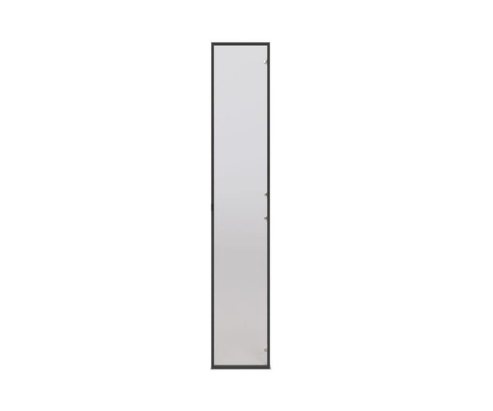 A tall, narrow rectangular mirror with a thin black frame, shown against a plain white background—perfect for pairing with the Arren High Bookcase Single Glass Door in glass or placing beside it for a sleek, modern look.