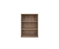 The Arren Low Bookcase in walnut melamine, a simple, medium-height eco-friendly piece with three empty shelves, stands against a plain white background.