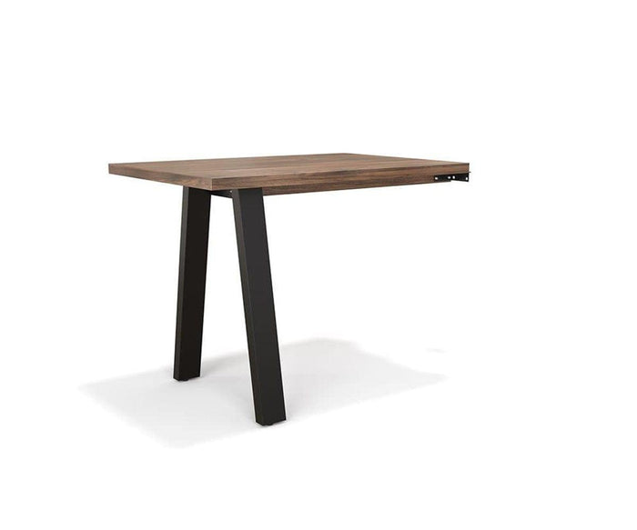 The Arren Return Desk features a contemporary rectangular wooden top, supported on the left by two angled black metal legs and attached to the wall on the right, creating an eye-catching cantilevered silhouette. Crafted in Italy with an emphasis on sustainability, this eco-friendly desk seamlessly combines refined design with responsible craftsmanship.