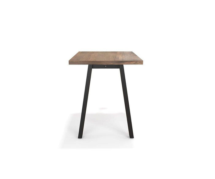 The Arren Return Desk features a rectangular wooden top paired with black metal legs, offering a modern and eco-friendly design. Expertly crafted in Italy, this desk showcases contemporary style and sustainable craftsmanship. Displayed from the front against a plain white background.
