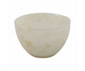 Introducing the Aurora Bowl: a small, round, translucent bowl in a cream hue with a subtle marbled texture, set against a plain white background—an elegant centerpiece designed to effortlessly enhance your interior ambiance.