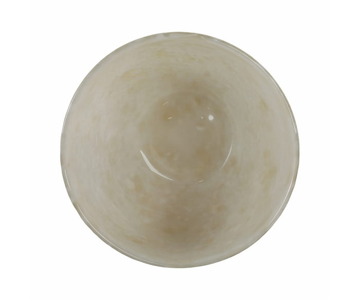 Top view of an empty, round, light-colored Aurora Bowl with a glossy finish, placed on a white background—an elegant centerpiece that seamlessly enhances your interior ambiance.