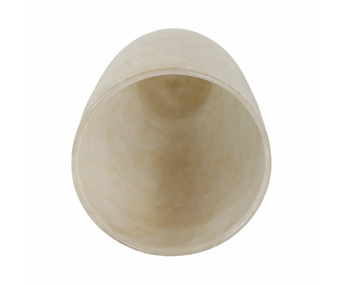 Top view of an empty, cylindrical, beige marble Aurora Vase with a smooth, glossy surface, placed against a white background—a refined functional vessel that doubles as a decorative accent in any setting.