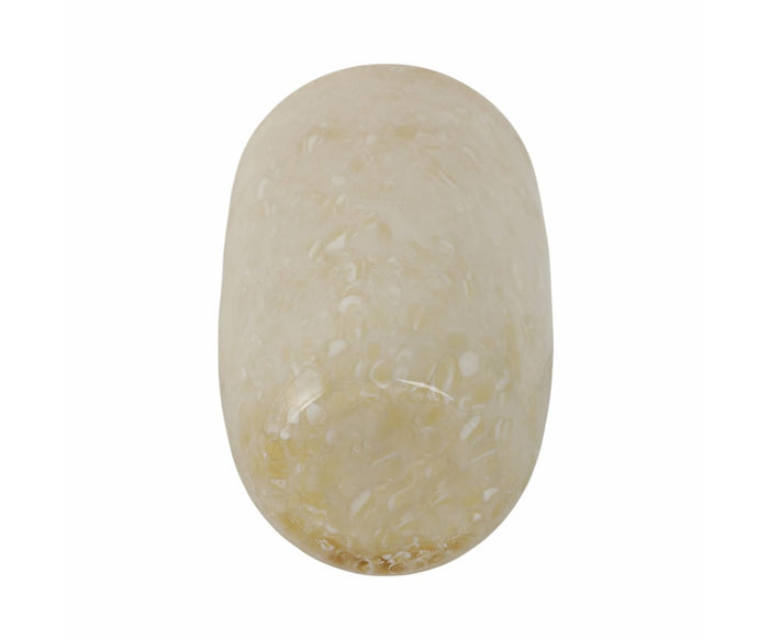A close-up of the Aurora Vase—a smooth, oval-shaped vessel in an off-white or beige hue with a subtly speckled texture reminiscent of ivory glass—displayed against a plain white background.