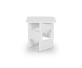 Introducing the Batia Side Table in white—a contemporary piece with two shelves, rounded edges, and a distinctive open-frame design. This modern side table adds elegant style to any room.