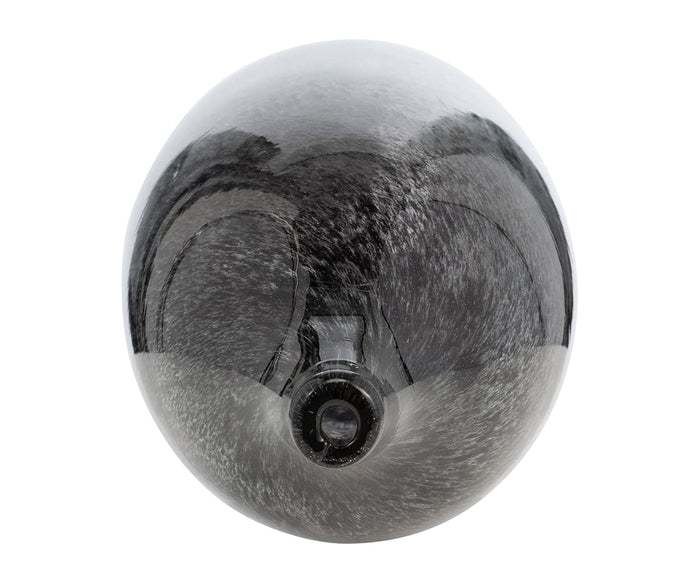 The Blue Nebula Vase is a reflective and transparent piece, crafted from hand-finished glass with a small opening at the bottom, shown from above against a white background.
