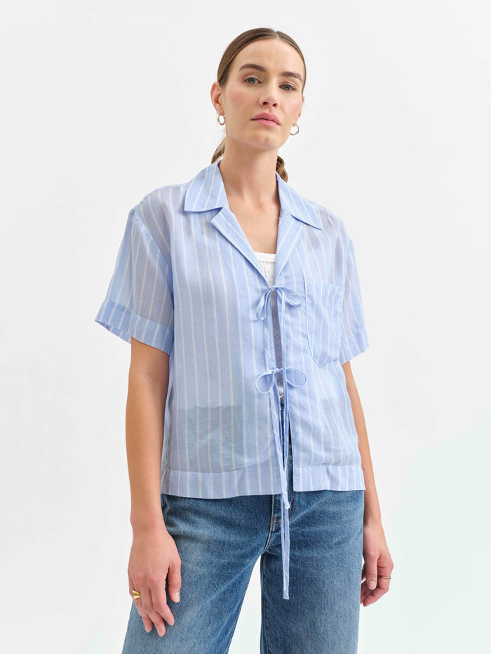 Buttercup Tie Front Shirt in Castle Stripe