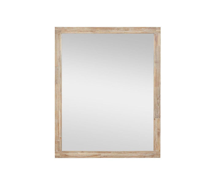 The Camen Dresser Mirror, featuring a rectangular design and a natural acacia solid wood frame, is displayed against a plain white background.