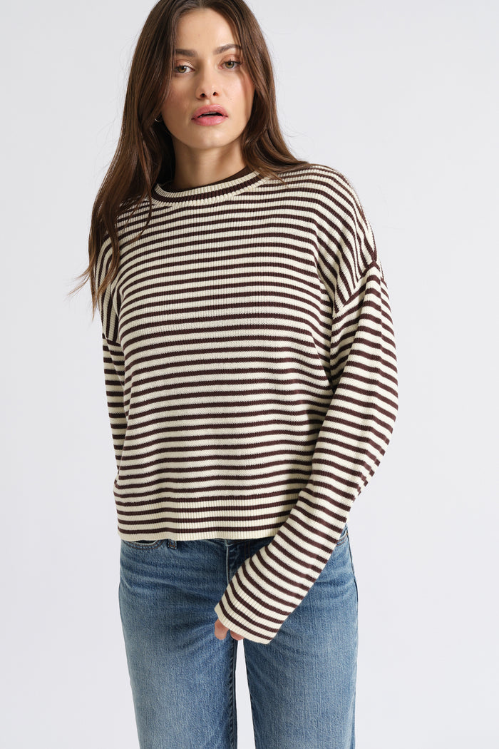 Carlyle Everyday Crewneck in Chocolate Stripe