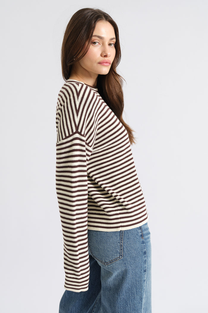 Carlyle Everyday Crewneck in Chocolate Stripe