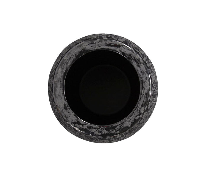 Top view of an empty, round Chisled Black Small Vase with a glossy black finish and gray speckles, set against a white background.