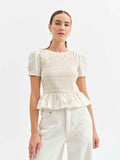 Chloe Smocked Top in Cloud Dancer