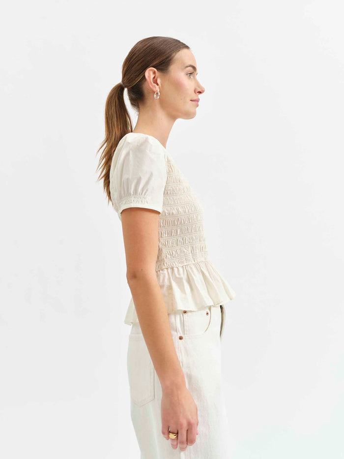 Chloe Smocked Top in Cloud Dancer
