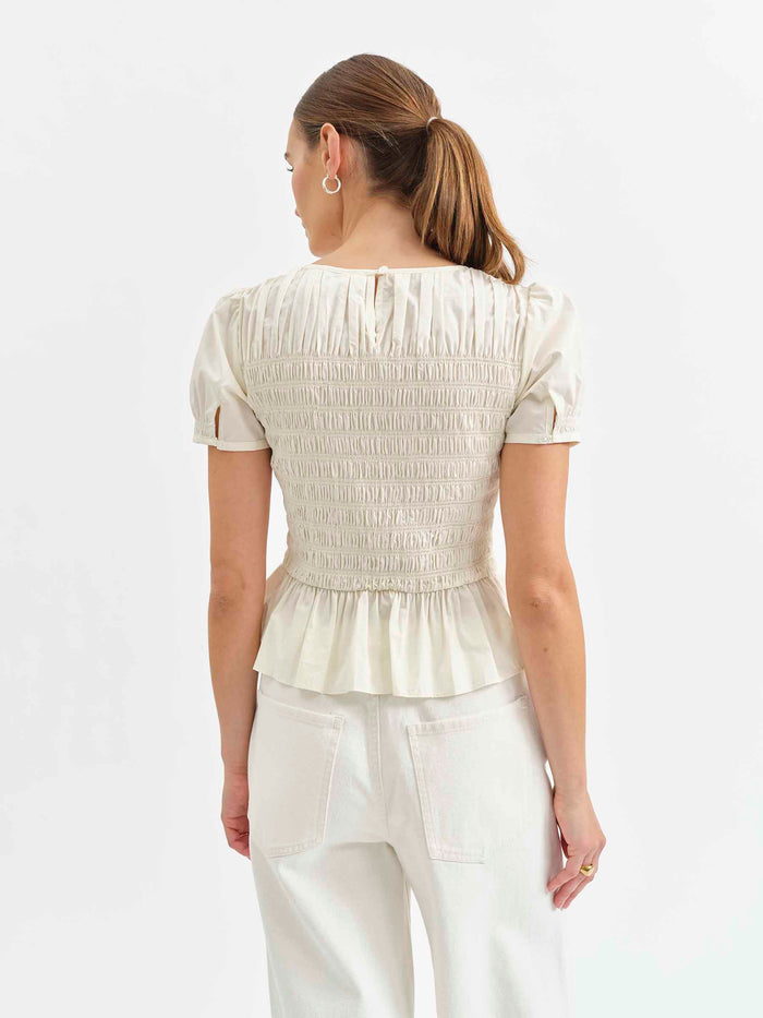 Chloe Smocked Top in Cloud Dancer