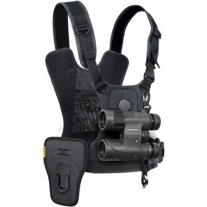 Cotton Carrier CCS G3 harness system with binoculars and camera for outdoor photography and birding