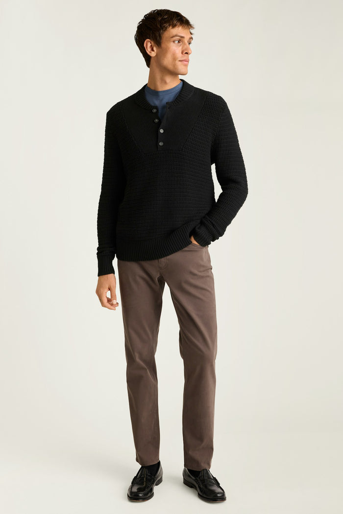 Cotton Cashmere Henley Sweater - black