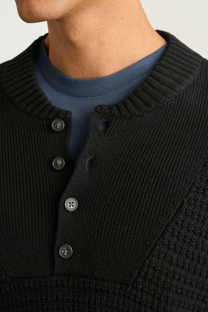 Cotton Cashmere Henley Sweater - black