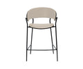 Crib Leather Counter Stool in bone white, featuring a gracefully curved seat and backrest upholstered in premium leather, supported by slender black metal legs with a convenient footrest—showcasing a modern elegance reminiscent of mid-century design, styled against a white background.