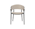 The Crib Leather Dining Chair features a curved bone white leather seat and backrest, supported by a thin black metal frame with four slender legs, displayed against a plain white background.