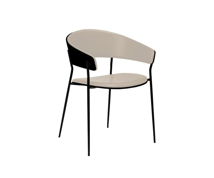 Crib Leather Dining Chair featuring a beige curved backrest and seat, supported by slim black metal legs, displayed against a white background.