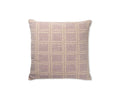 The Dahlia Cushion Cover features a light plum and beige checkered pattern on a white background, crafted from organic cotton for a soft and sustainable touch.