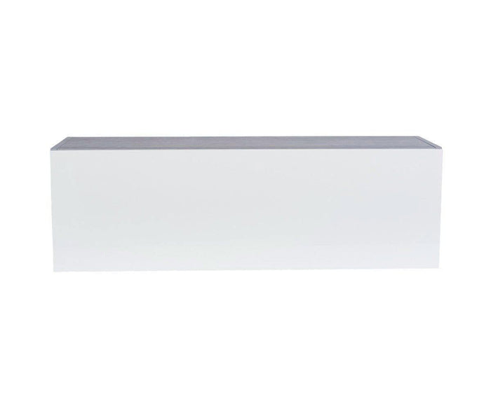 The Danne Horizontal Wall Unit features a rectangular white base topped with a flat, sleek faux-cement finish in gray, shown against a white background—perfect as a modern storage cabinet or horizontal wall unit for contemporary interiors.