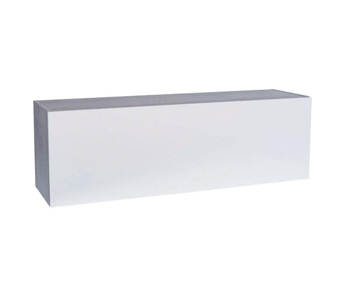 Set against a white background, the Danne Horizontal Wall Unit showcases a sleek, minimalist design with its plain white rectangular form, smooth surface, and sharp edges, evoking the aesthetic of a modern storage cabinet.