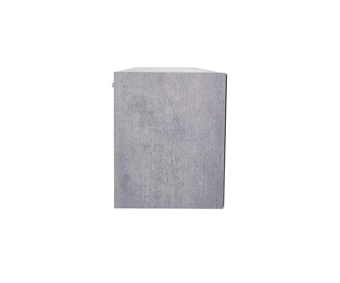 The Danne Horizontal Wall Unit, featuring a gray rectangular design and a modern faux-cement finish, is viewed from the side against a plain white background.