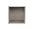 A square Danne Wall Cube in a light cement color, featuring a subtle faux-cement finish and two small holes in the back panel, is photographed against a plain white background—perfect for use as eco-friendly wall storage cubes.