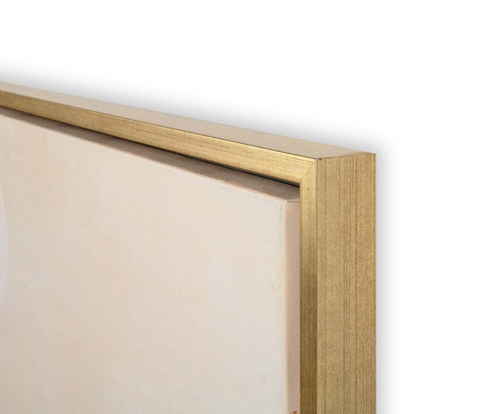 Close-up of the corner of the Desert Oil Painting, a hand-painted canvas artwork framed with a thin, metallic gold frame against a white background.
