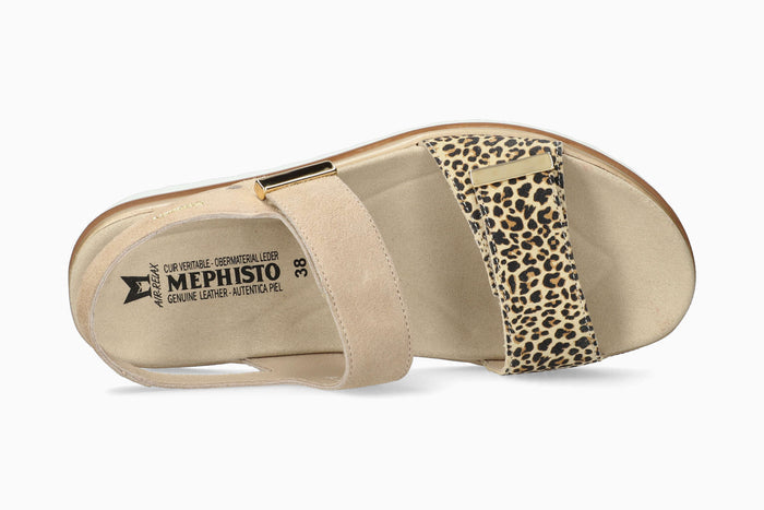 Mephisto Women's Sandal Dominica Light Sand Leopard Top