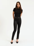 Downtown High Rise Split Slim in Black Coated