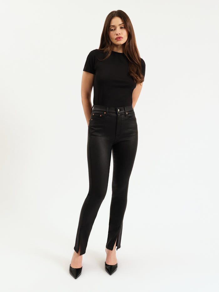 Downtown High Rise Split Slim in Black Coated