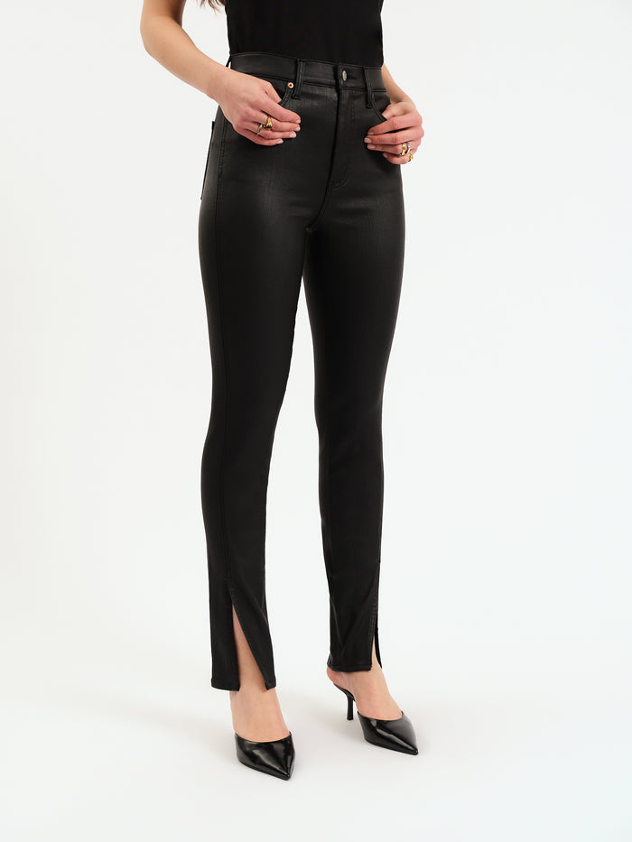 Downtown High Rise Split Slim in Black Coated