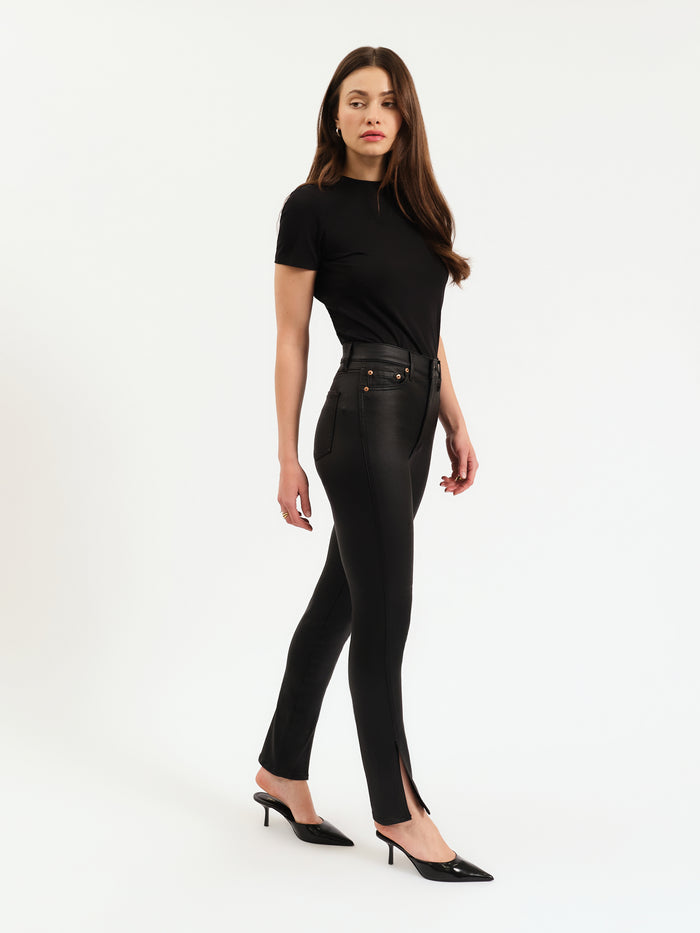Downtown High Rise Split Slim in Black Coated