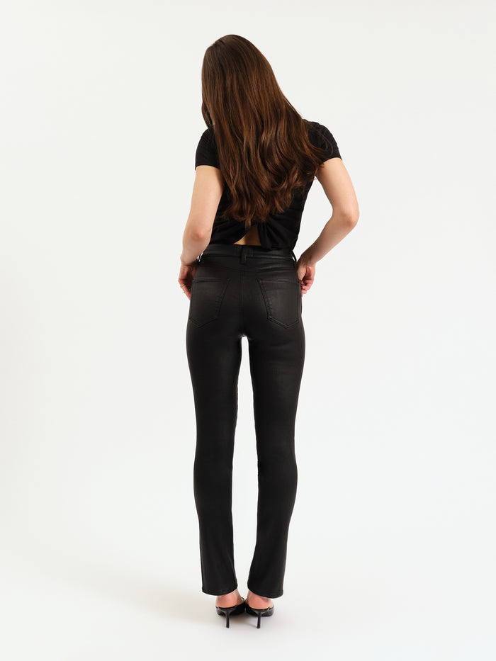 Downtown High Rise Split Slim in Black Coated