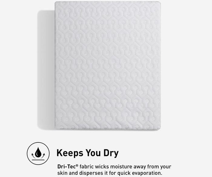 A light gray, textured mattress protector appears above the text: Keeps You Dry. The Dri-Tec Mattress Protector is made with breathable, moisture-wicking fabric to draw moisture away from your skin and promote fast evaporation.
