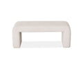 The Eilir Full Bench, featuring a rectangular seat and thick, curved legs upholstered in F07 Beige fabric, provides extra seating and contemporary flair with its modern, minimalist design, shown against a white background.
