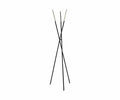 A modern, minimalist black Erick Floor Lamp stands upright against a white background—its three angled metal poles intersecting in a sleek silhouette that echoes the refined lines of a contemporary coat rack, seamlessly blending function with modern style.