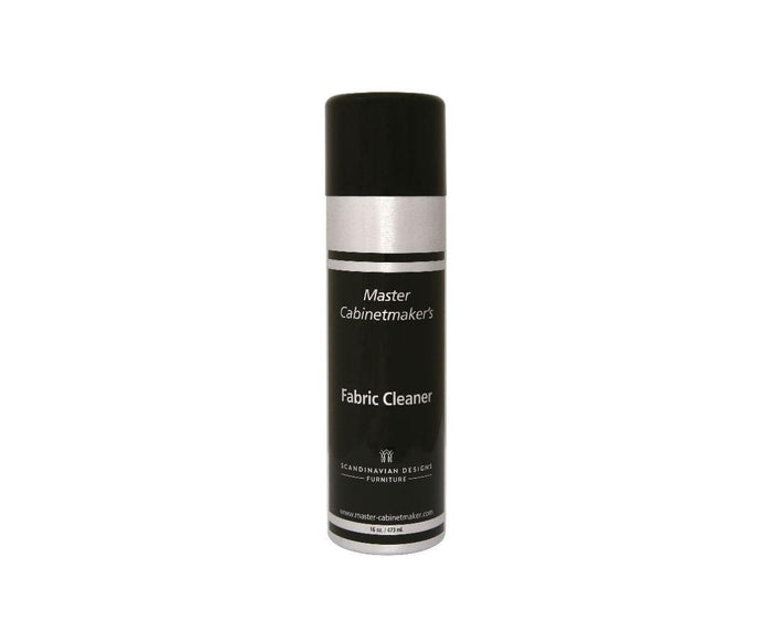 A can of Fabric Cleaner with a black cap and label, highlighted by silver accents and lettering. This versatile cleaner from Scandinavian Designs is perfect for refreshing and maintaining the cleanliness of your fabric surfaces, ensuring your furniture stays looking spotless.