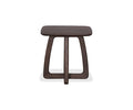 The Faroe Square End Table in smoked oak features a modern design with a dark wood veneer finish, a square top, and distinctively curved legs, displayed against a plain white background.