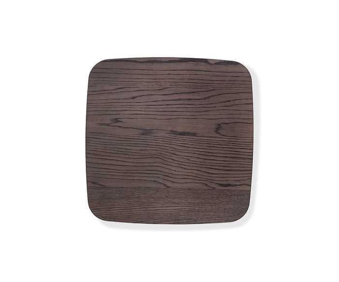 The Faroe Square End Table, crafted with smoked oak veneer that showcases rich, dark brown wood grain patterns, is shown from above on a white background.