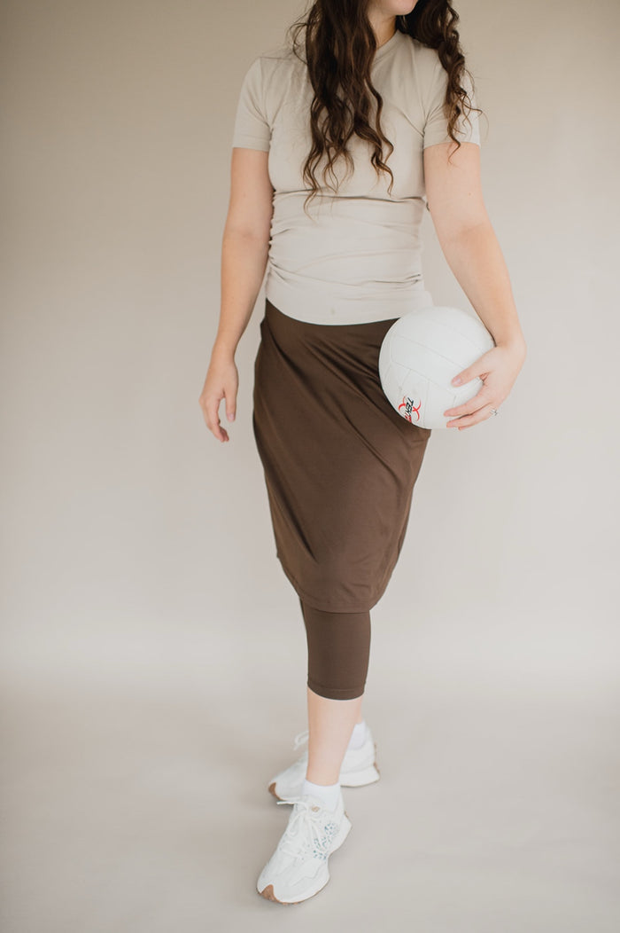 Final Sale 3/4 Length Athletic Skirt - Chocolate